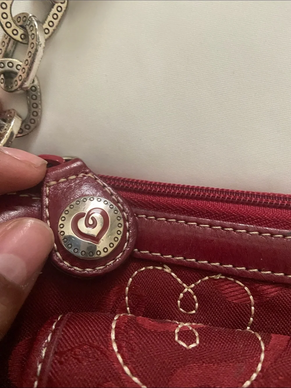 Brighton Quilted Heart-Patterned Burgundy Shoulder Bag - Picture 5 of 9